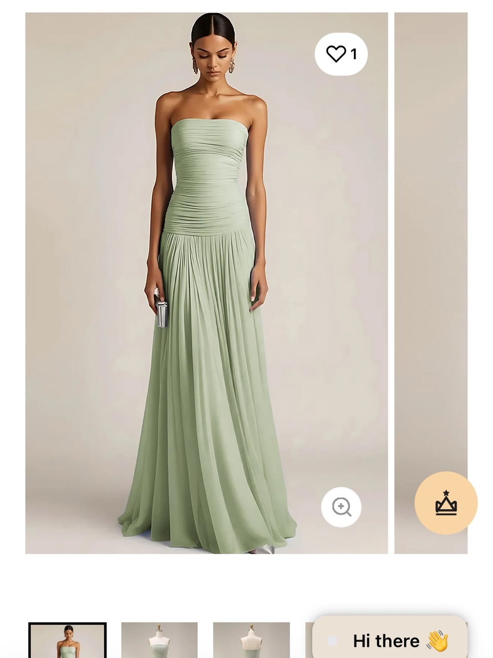 Strapless Sage Green Ruched Bodice Evening Gown